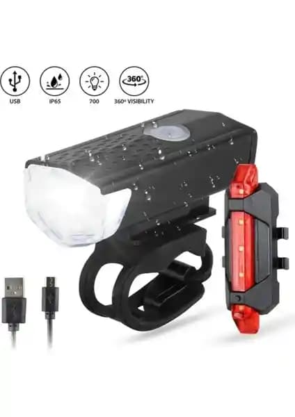 Greathings USB Şarjlı Bisiklet Far ve Stop Lambası Seti Güçlü ve Dayanıklı Aydınlatma Çözümü