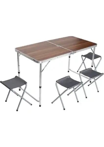 Uniqamping Çanta Tipi 4 Tabureli Katlanır Kamp Masa Seti Doğa ve Bahçe Kullanımı İçin