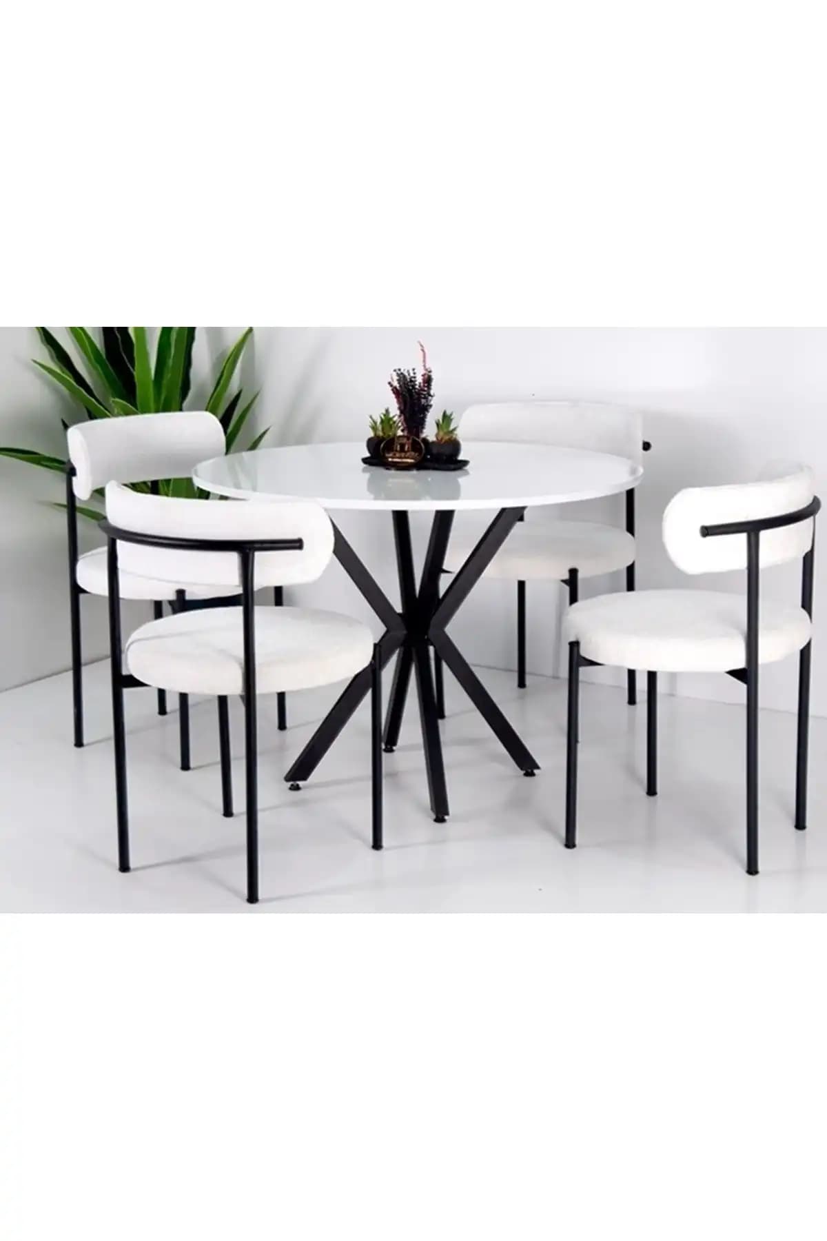 Kaktüs AVM 4 Sandalye ve 90 cm Çap Masa Seti Modern ve Fonksiyonel Tasarım