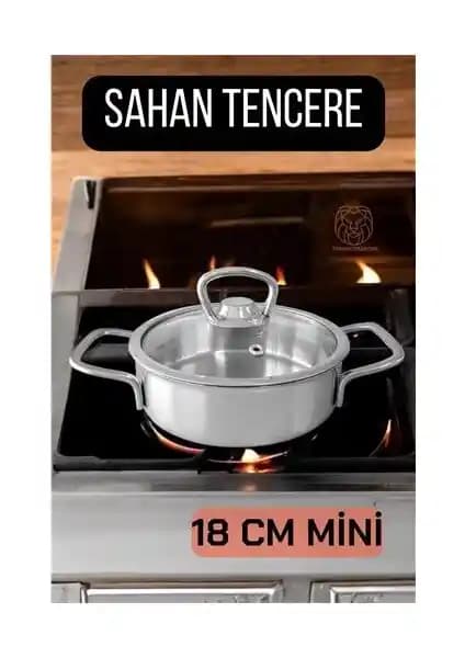 Cansa Kapaklı Sahan Tencere 18 cm Paslanmaz Çelik Dayanıklı ve Pratik Kullanım İçin