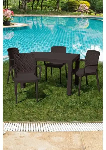 Çavdar Group Violet Rattan 70x120 cm Bahçe ve Balkon Masa Takımı Modern ve Dayanıklı Tasarım