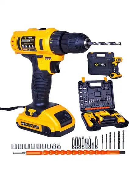 Sturdy Power Tools 46V Çift Akülü Şarjlı Vidalama Matkap ve Aksesuar Seti