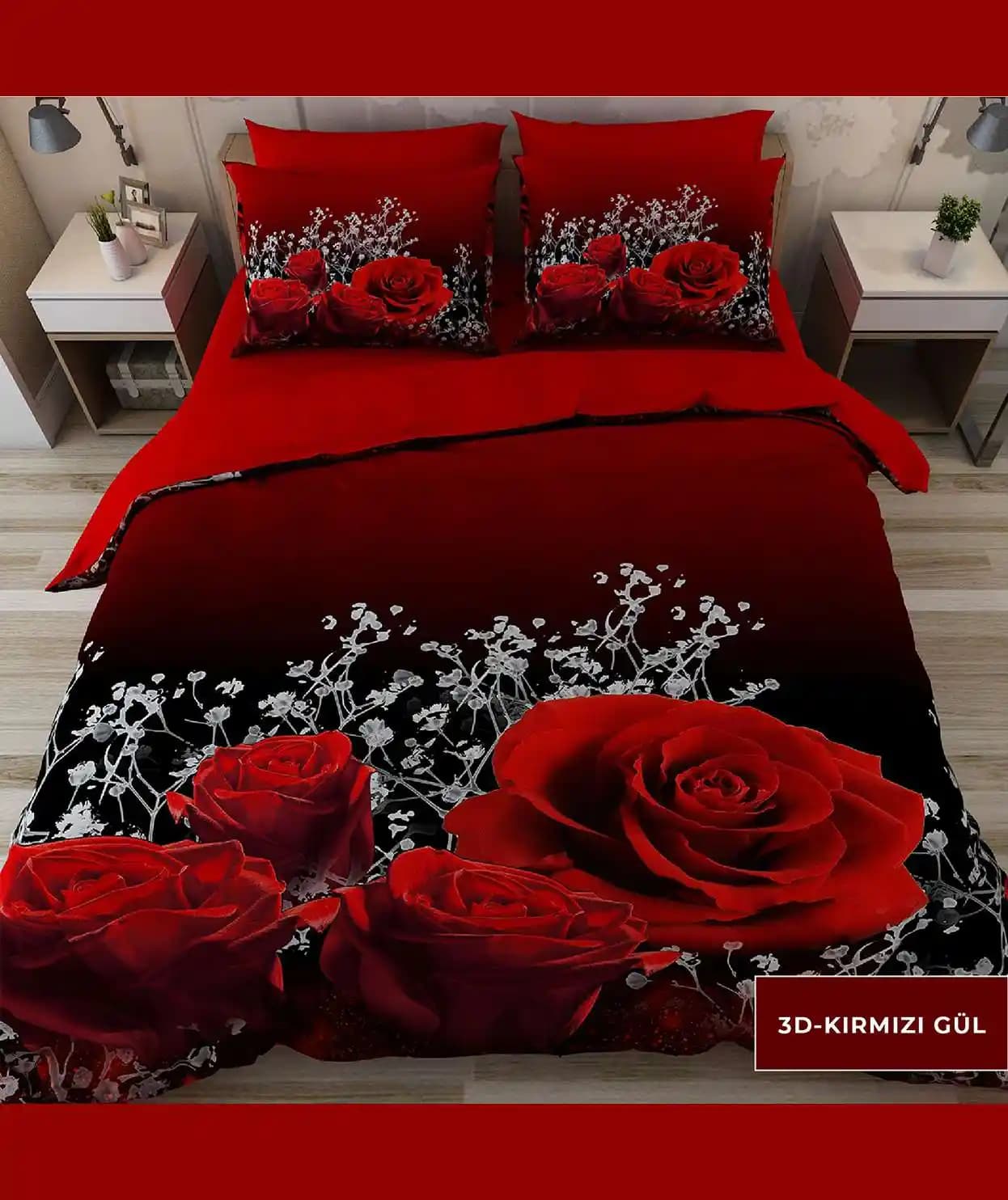 Çift Kişilik 3 Boyutlu Taç Nevresim Takımı ile Yatak Odasında Modern Dekorasyon