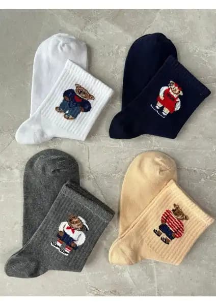 Çorap Kurdu 4’lü Teddy Bear Desenli Tenis Çorap Seti Şık ve Konforlu Tasarım