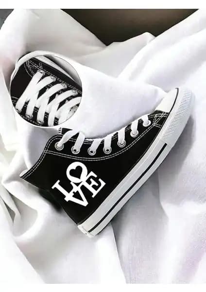 Lideral Unisex Günlük Keten Spor Ayakkabısı Siyah Baskılı Rahat ve Şık Tasarım