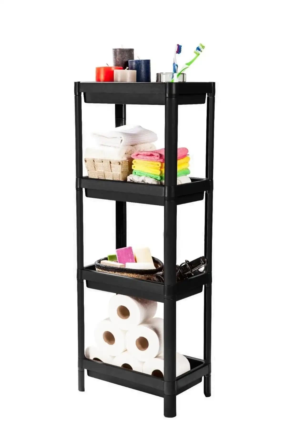 Minty Life Vesken 4 Katlı Siyah Mutfak ve Banyo Düzenleyici Raf Ünitesi (95 cm)