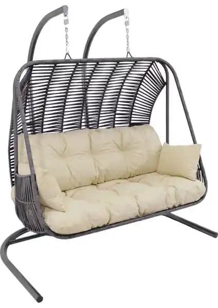 Monalin Mobilya Kudüs Makrome El Örgüsü Çift Kişilik Salıncağı - Dayanıklı ve Şık Bahçe Dekoru
