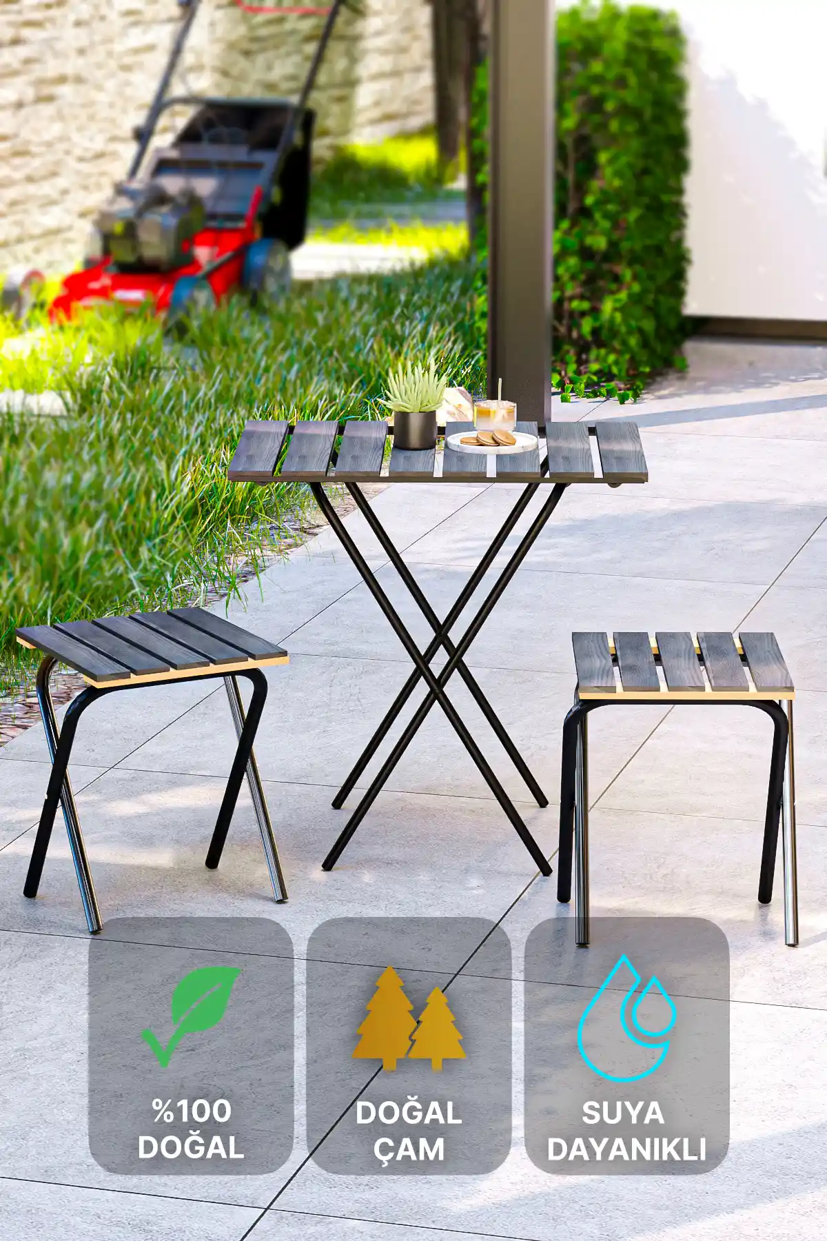Bino Bahçe Masası ve Sandalye Seti Yükseklik Ayarlı Ahşap Tasarım