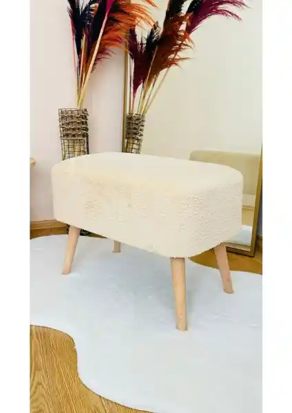 Bounteous Teddy Kumaş Dikdörtgen Puf Ahşap Ayaklı Estetik ve Çok Yönlü Kullanım