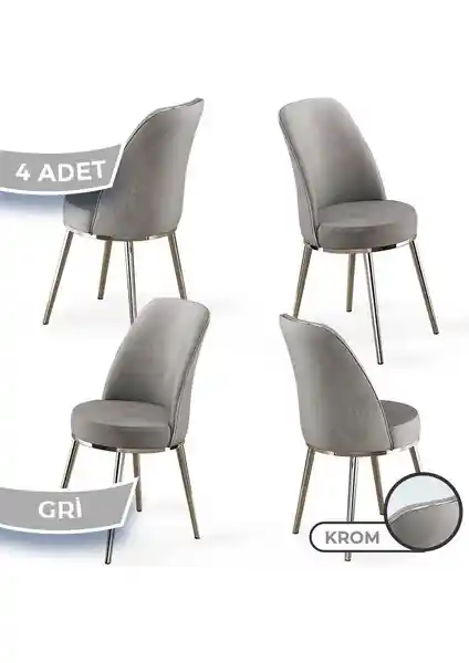 Canisa Pefa Serisi 4 Adet Modern ve Dayanıklı Mutfak Sandalyesi Seti