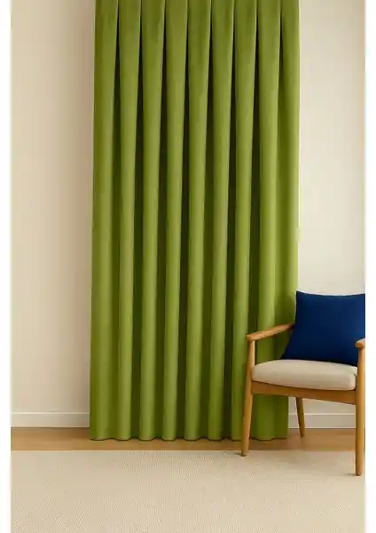 Cortibo Barcelona Kadife Dokulu Fon Perde Yeşil Renkli Modern ve Pilesiz Tasarım