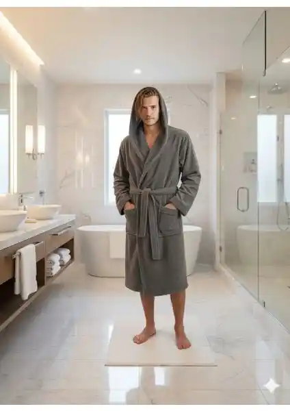 Ephemeris Kapşonlu Bukle Bornoz Gri - Yüksek Emicilik ve Şık Tasarım Özellikleri