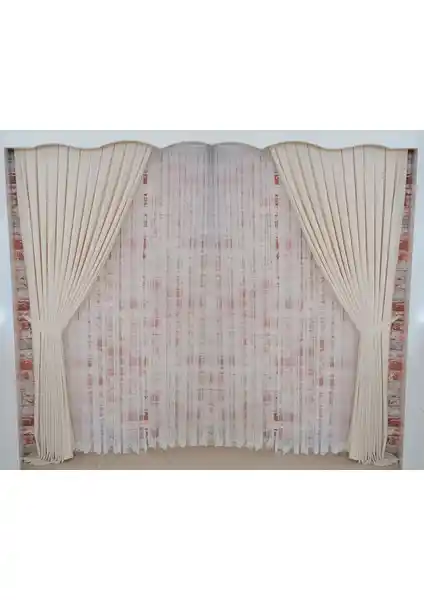 Figen Perde Bej Kadife Fon Perde Çift Kanat 1/3 Sık Pile Dikim ve Dayanıklılık Özellikleri