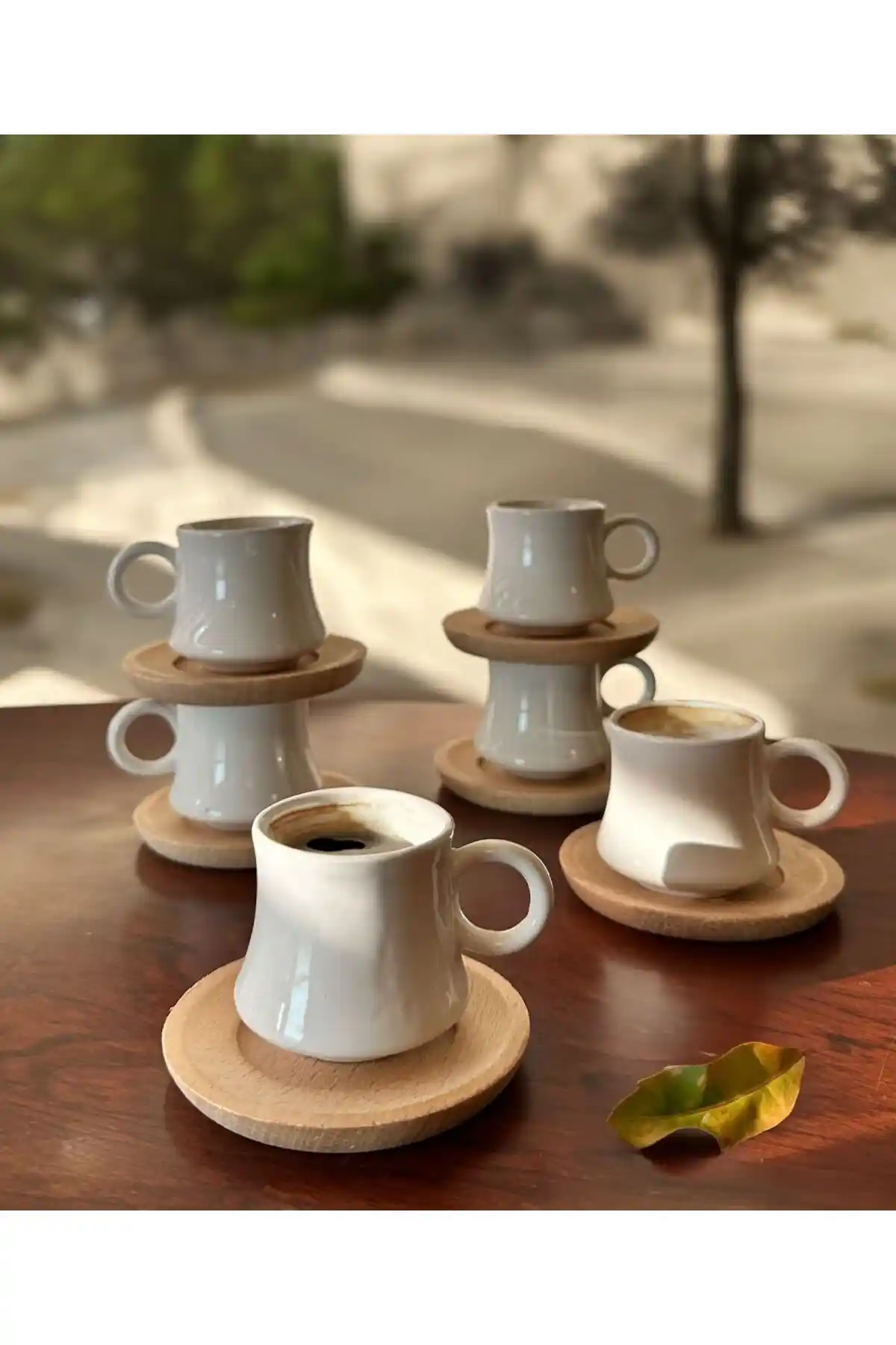 Genel Markalar STD Porselen Bambu Tabak Kahve Fincan Takımı 6 Kişilik Klasik ve Dayanıklı Mutfak Seti