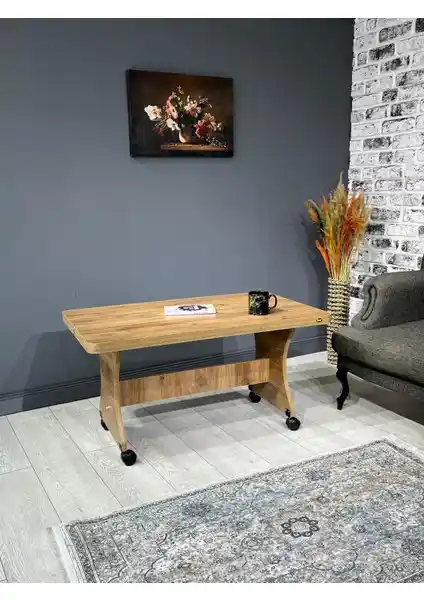 Hey Ada Tekerlekli Kavisli Köşe Sehpa 100x60 Ceviz Modern ve Çok Yönlü Tasarım