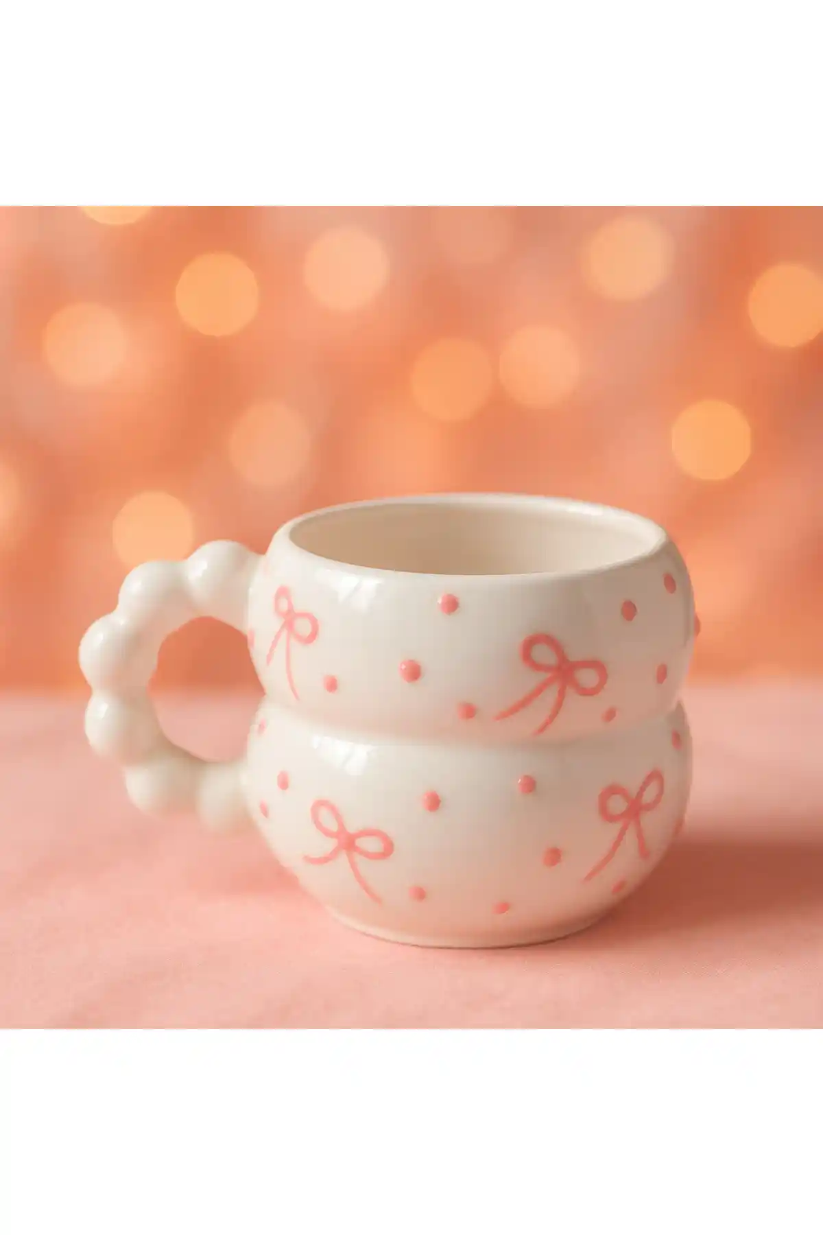 İZart Boncuk Kulp Katmerli Pembe Seramik Kupa Estetik ve Fonksiyonel Tasarım