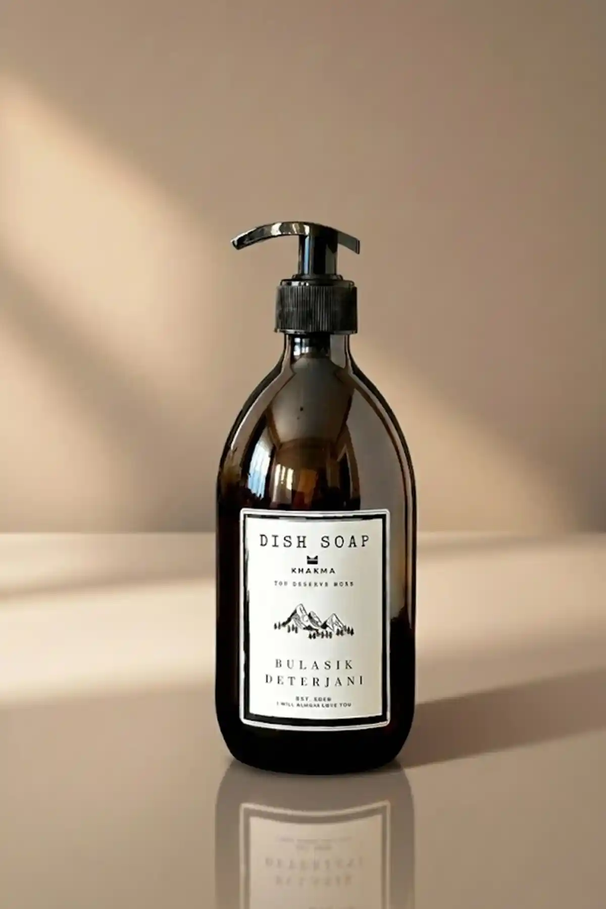 KHAKMA Cam Amber Bulaşık Deterjanı Şişesi ve Sabunluk 500ml Sarı