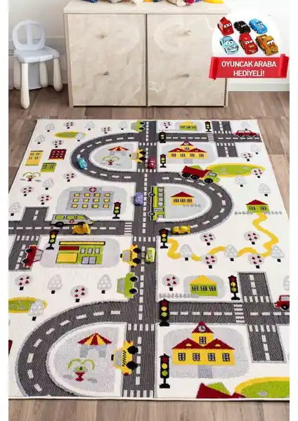 Konfor Halı 3 Boyutlu Trafik Arabalı Çocuk Oyun Halısı Güvenli ve Estetik Tasarım