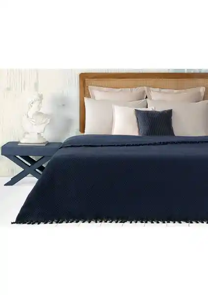 Madame Coco Stephane Tek Kişilik Lacivert Dokuma Yatak Örtüsü Estetik ve Fonksiyonel Tasarım