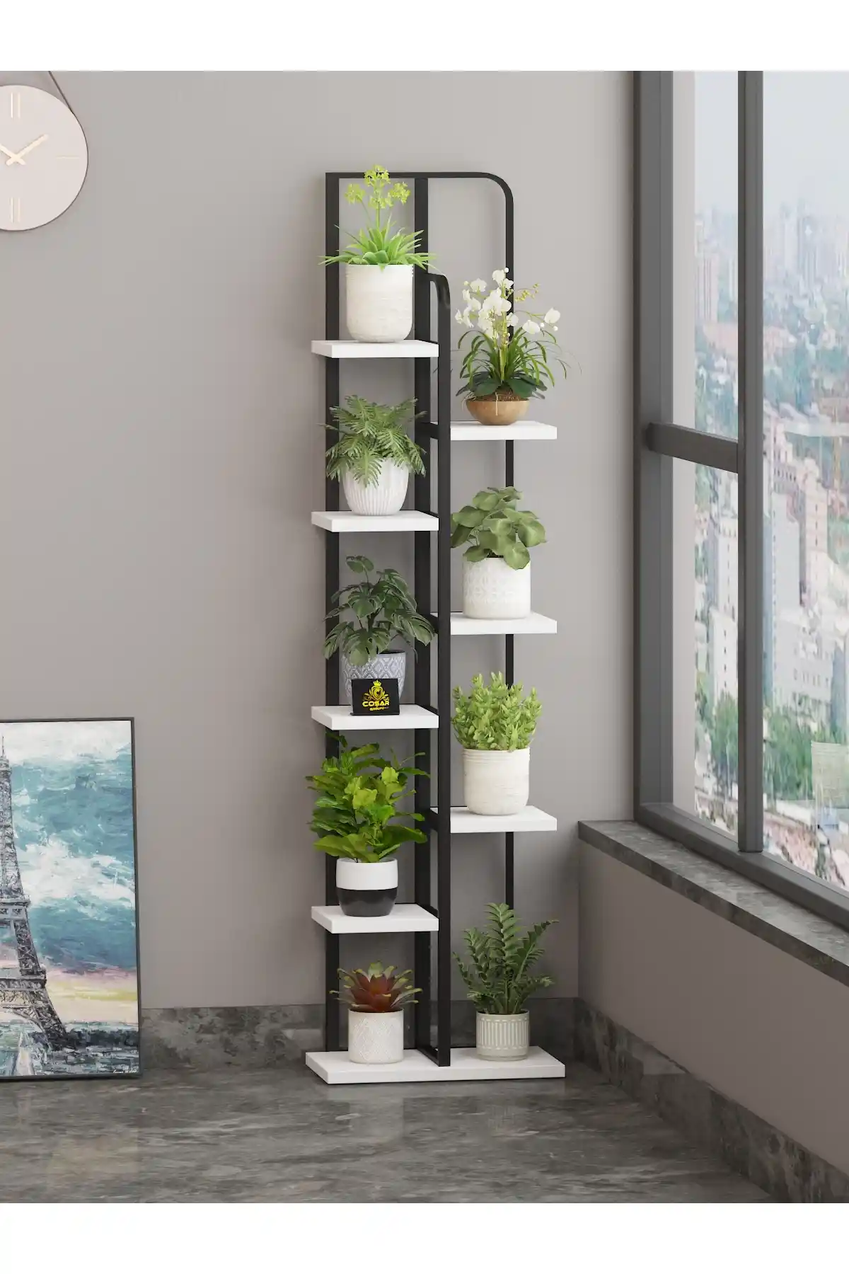 Modern ve Dayanıklı 9 Bölmeli Metal Saksılık Dekoratif Çiçek Standı