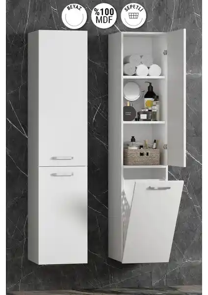 Özceden Boy Dolabı Sepetli Beyaz MDF: Modern ve Fonksiyonel Depolama Çözümü