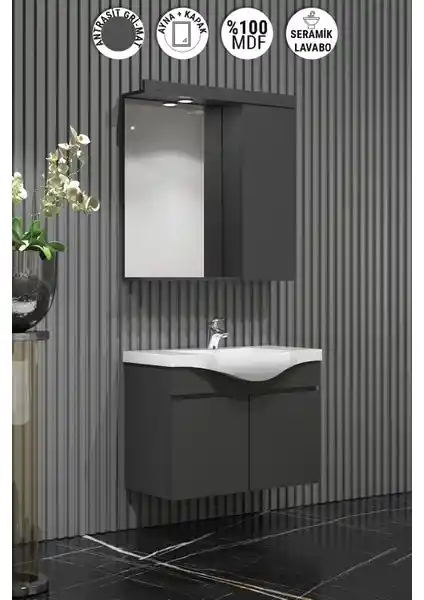 Özceden Yılz 55 cm Antrasit Gri Mat Banyo Dolabı Modern ve Dayanıklı Tasarım
