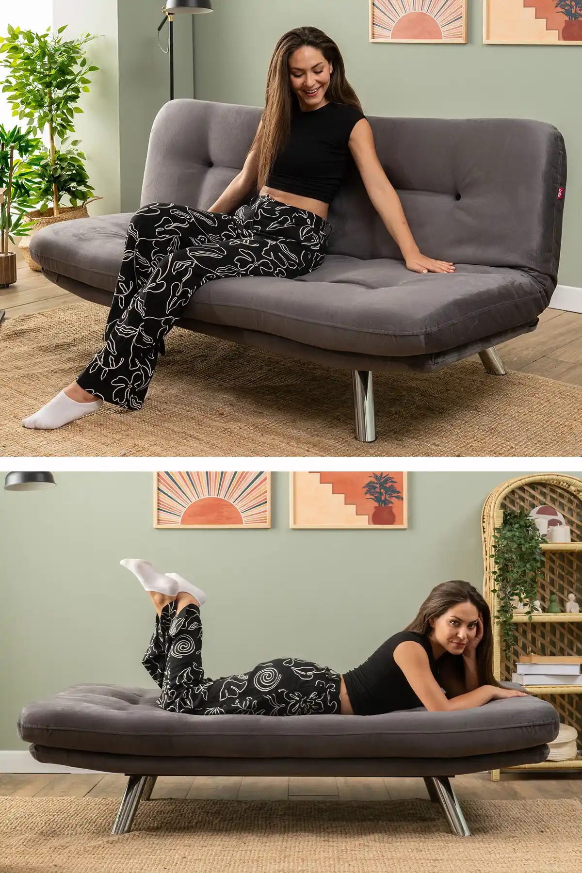 Pafu Hippo Yataklı Üçlü Koltuk Gri Renk Modern ve Fonksiyonel Tasarım