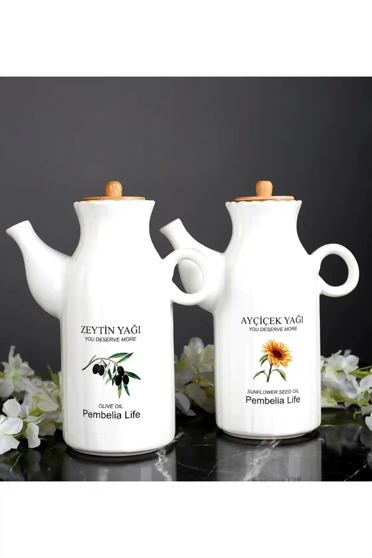 Pembelia Life Porselen Yağlık ve Sirkelik Seti 2'li 1000 ml şık ve dayanıklı mutfak aksesuarı