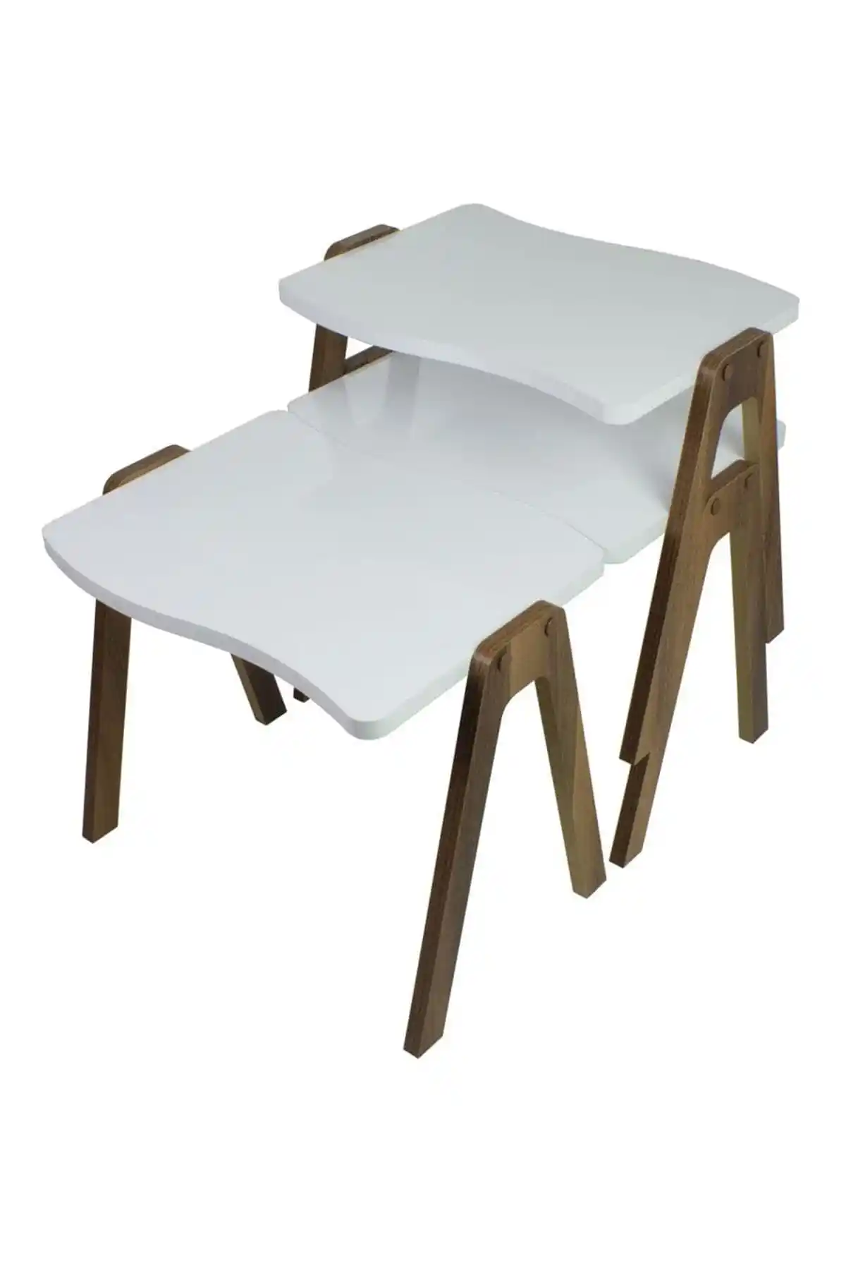 Pratico Bayrak Beyaz Üst Ceviz Duru Ayak Zigon Sehpa Modern ve Fonksiyonel Tasarım