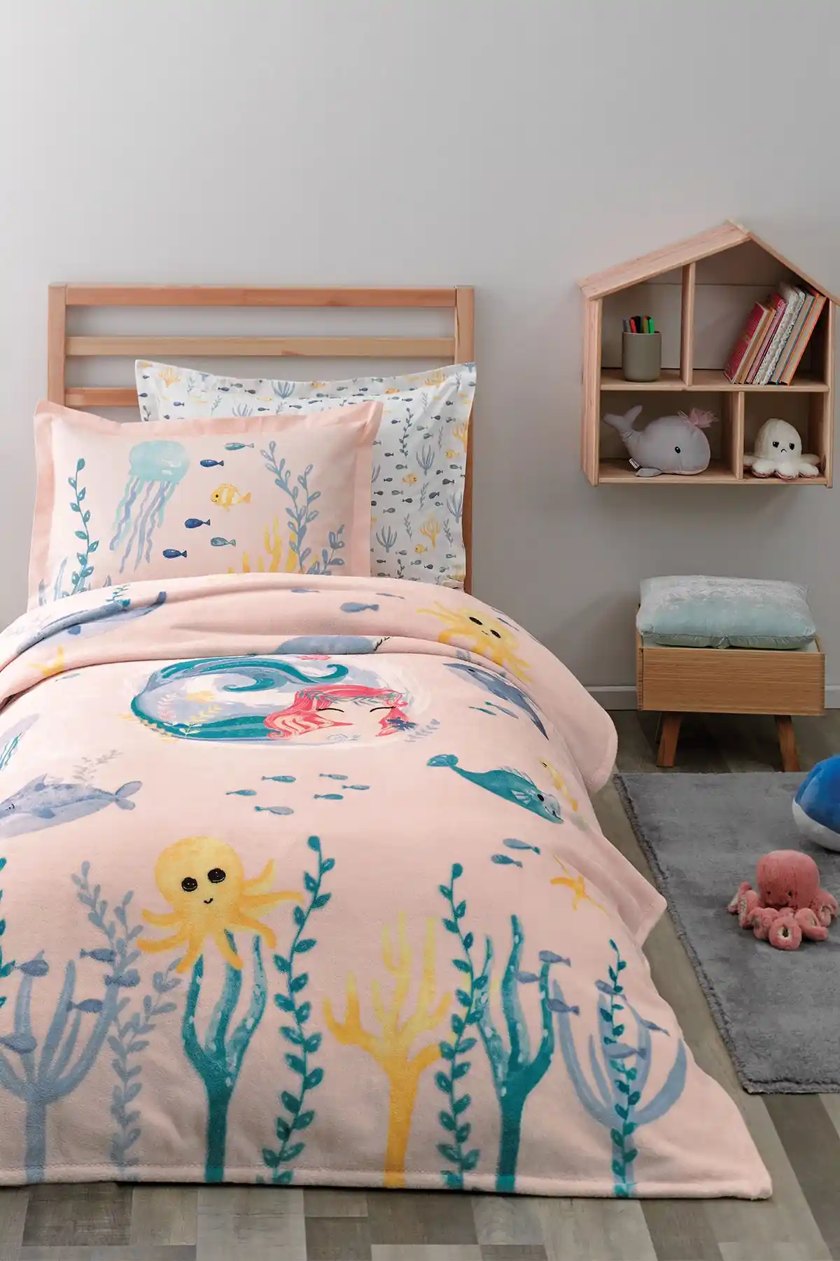 Yataş Minthe Tek Kişilik Wellsoft Battaniyeli Lastikli Çarşaf Seti Pembe Renk ve Çiçek Deseni