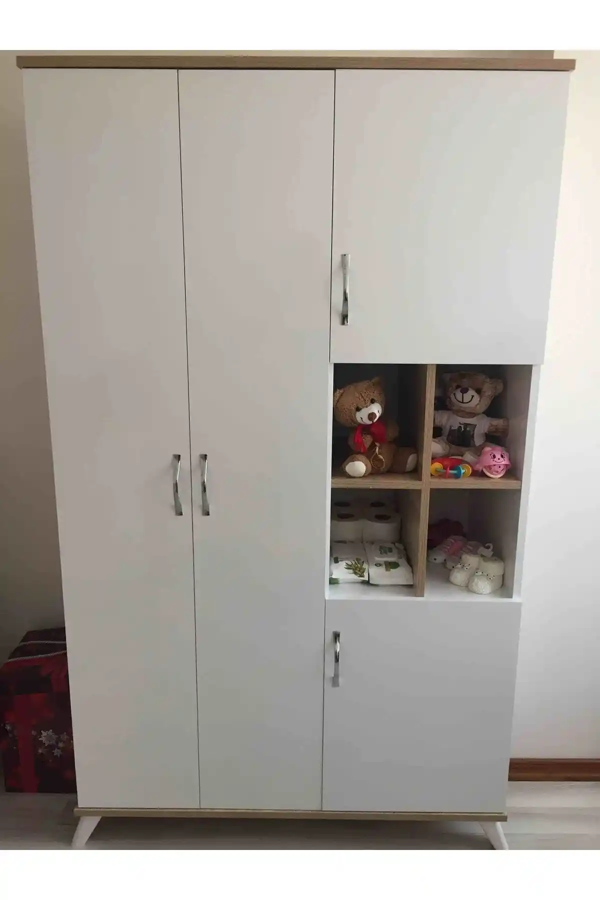 Aeka AE-1065 Atlas Çok Amaçlı 4 Kapaklı Beyaz Gardırop Çocuk ve Bebek Odası İçin