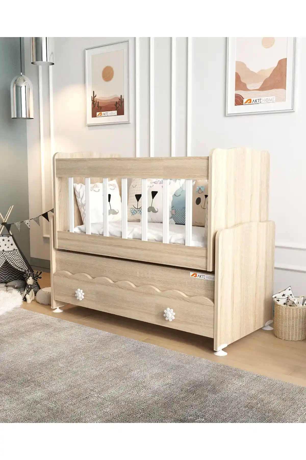 Aktehome Çekmeceli Sallanır Anne Yanı Ahşap Bebek Beşiği Özellikleri ve Kullanım Avantajları
