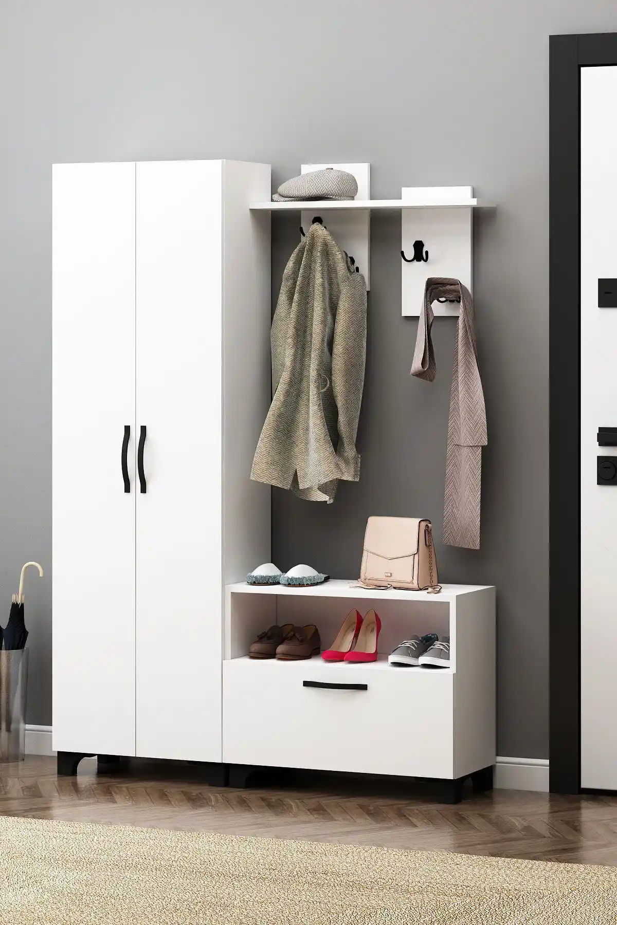 Avmpark Nesy Portmanto Ayakkabılık Beyaz Modern ve Fonksiyonel Depolama Çözümü