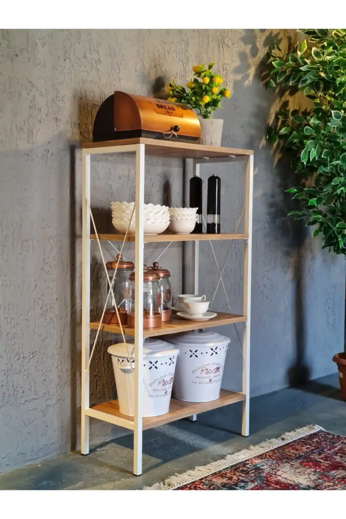 Avmpark Stally 4'lü Mutfak Rafı Beyaz Retro Tasarım ve Dayanıklı Depolama Çözümü