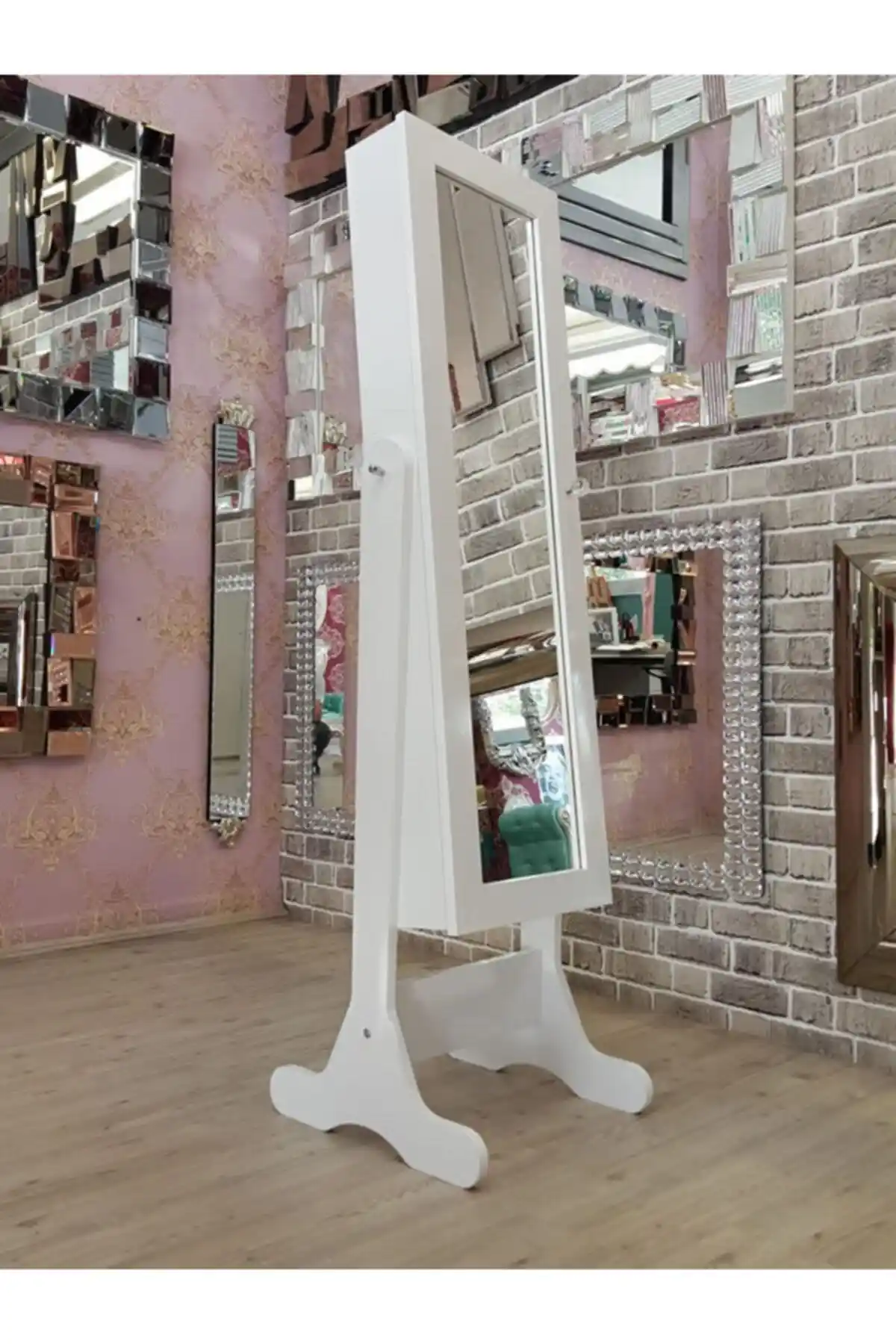 AYNA DENİZİ Beyaz Renk Ayaklı ve Aynalı Takı Dolabı Modern Tasarım ve Fonksiyonellik