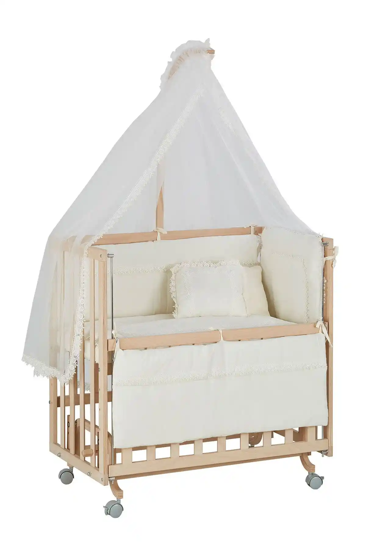 Babycom Anne Yanı Boyasız Ahşap Beşik 50x90 cm Güvenli ve Konforlu Bebek Uyku Alanı