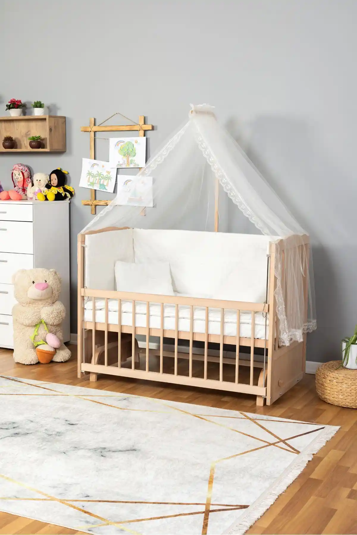 Bamgidoo 60x120 Ahşap Bebek Beşiği Güvenli ve Şık Tasarımıyla Öne Çıkıyor