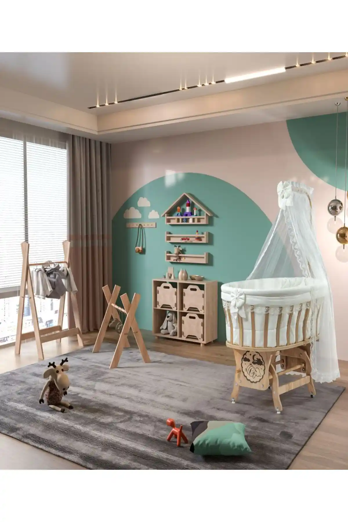 BebeK on For Doğal Ahşap Sepet Beşik ve Uyku Seti Güvenli Bebek Uyku Alanı