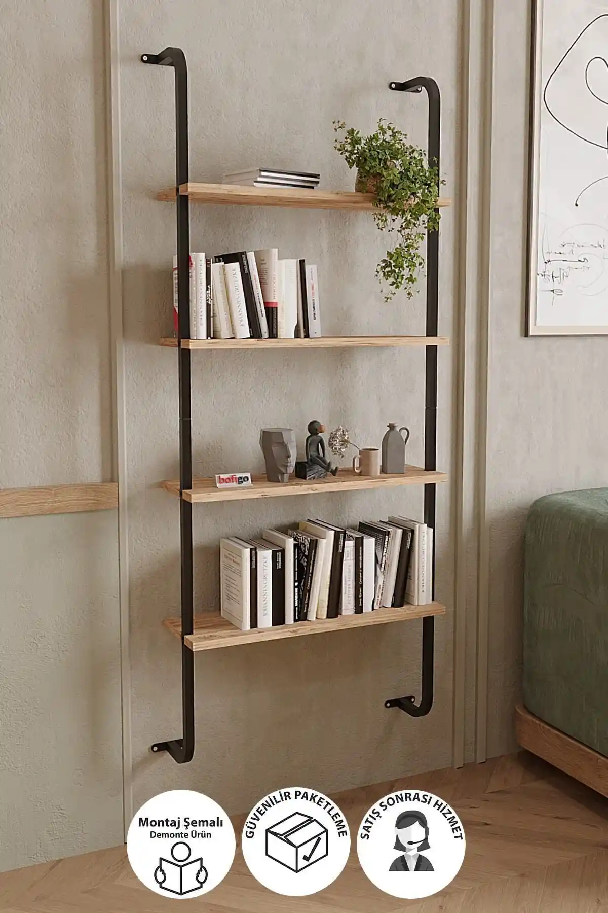 Bofigo 4 Raflı Duvara Monte Kitaplık Modern ve Fonksiyonel Tasarımıyla Dekorasyonunuzu Tamamlar
