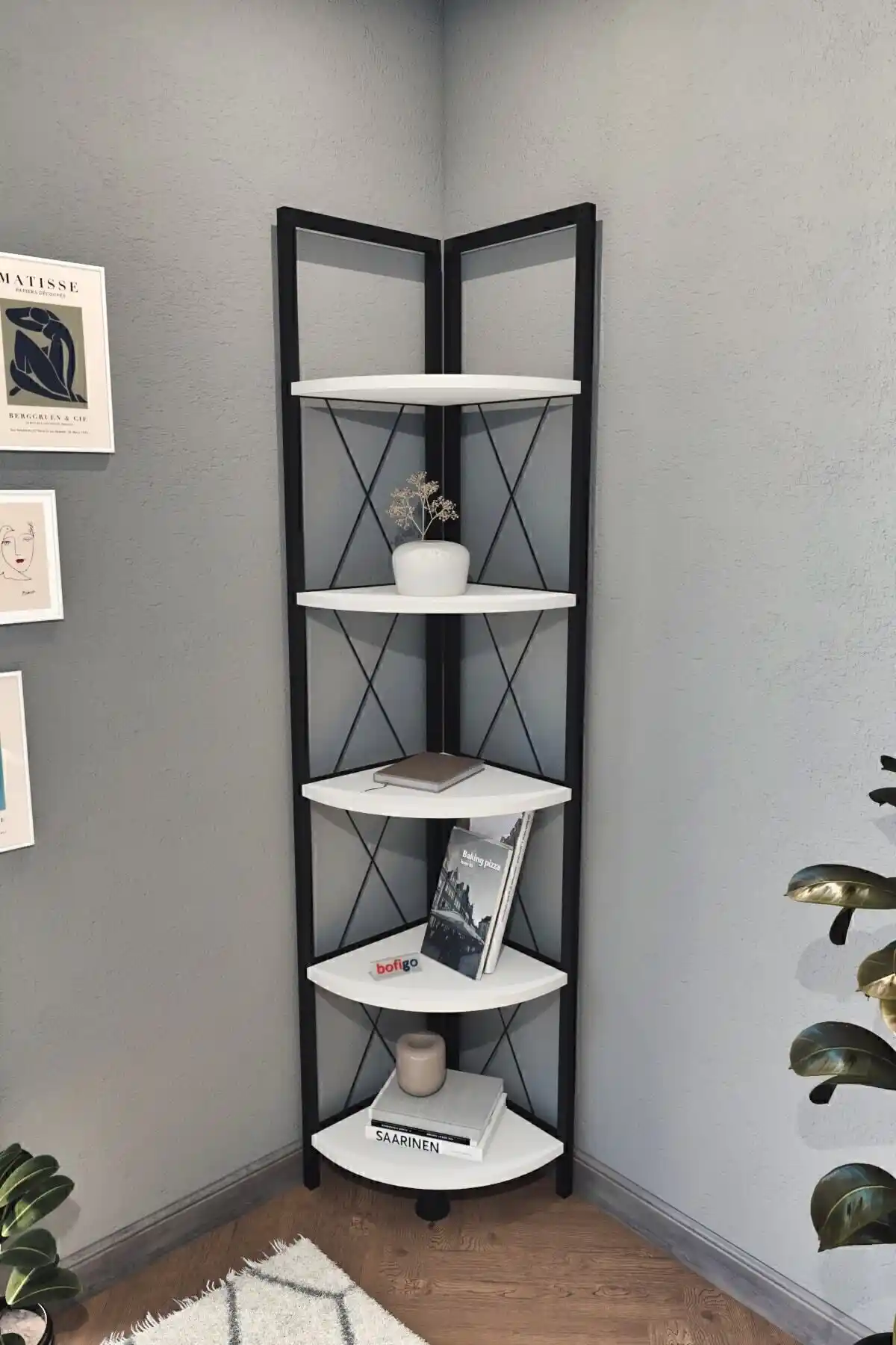 Bofigo 5 Raflı Metal Köşe Kitaplık: Modern ve İşlevsel Tasarım Çözümü