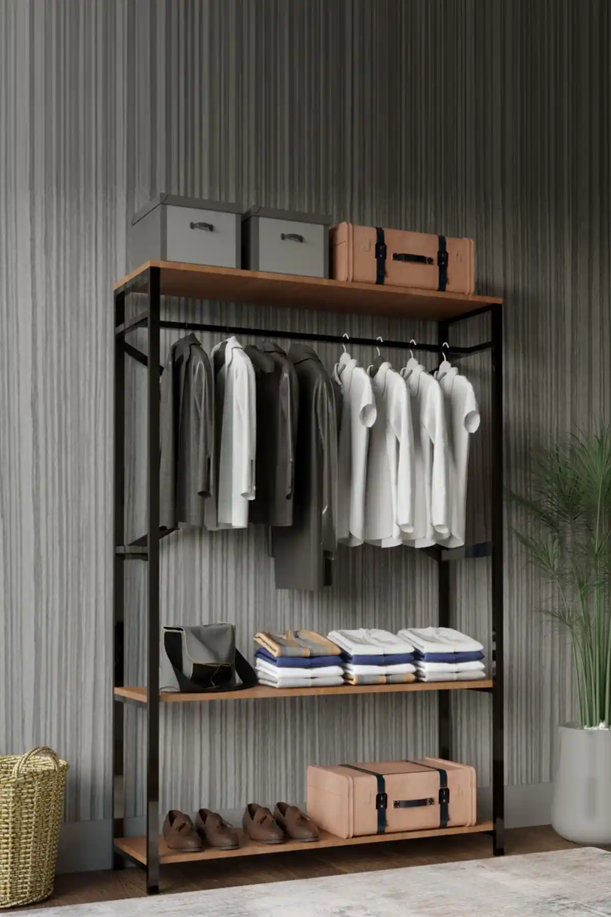 Brady Mobilya Alkor 180x120x35 Metal ve Ahşap Desenli Giyinme Dolabı