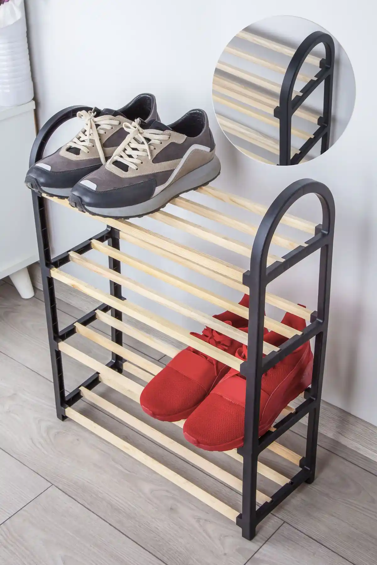 Çavdar Group Chawood Midi Ahşap Çubuklu Siyah Ayakkabılık Modern ve Dayanıklı Tasarım