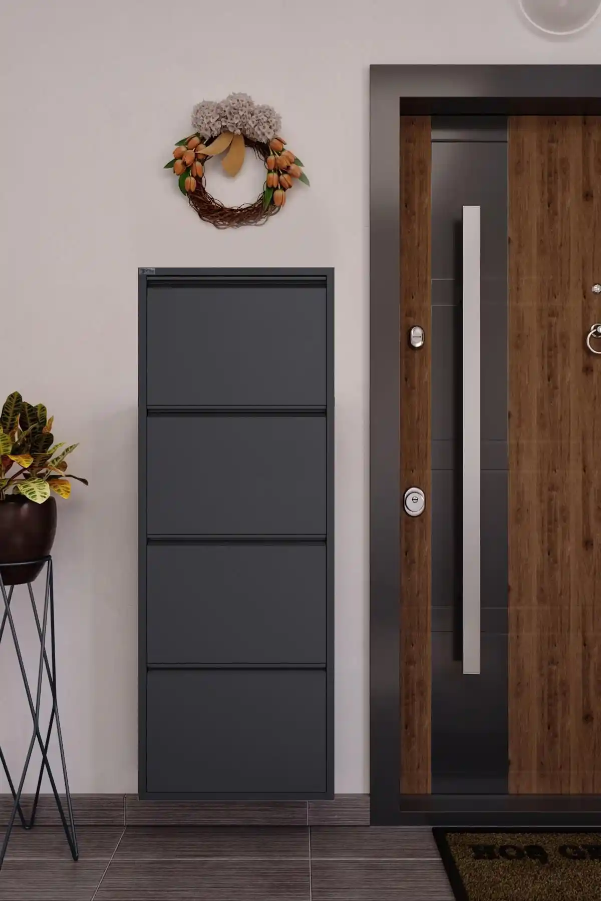 Ceha 4'lü Metal Ayakkabılık Antrasit Renk Modern ve Dayanıklı Tasarım