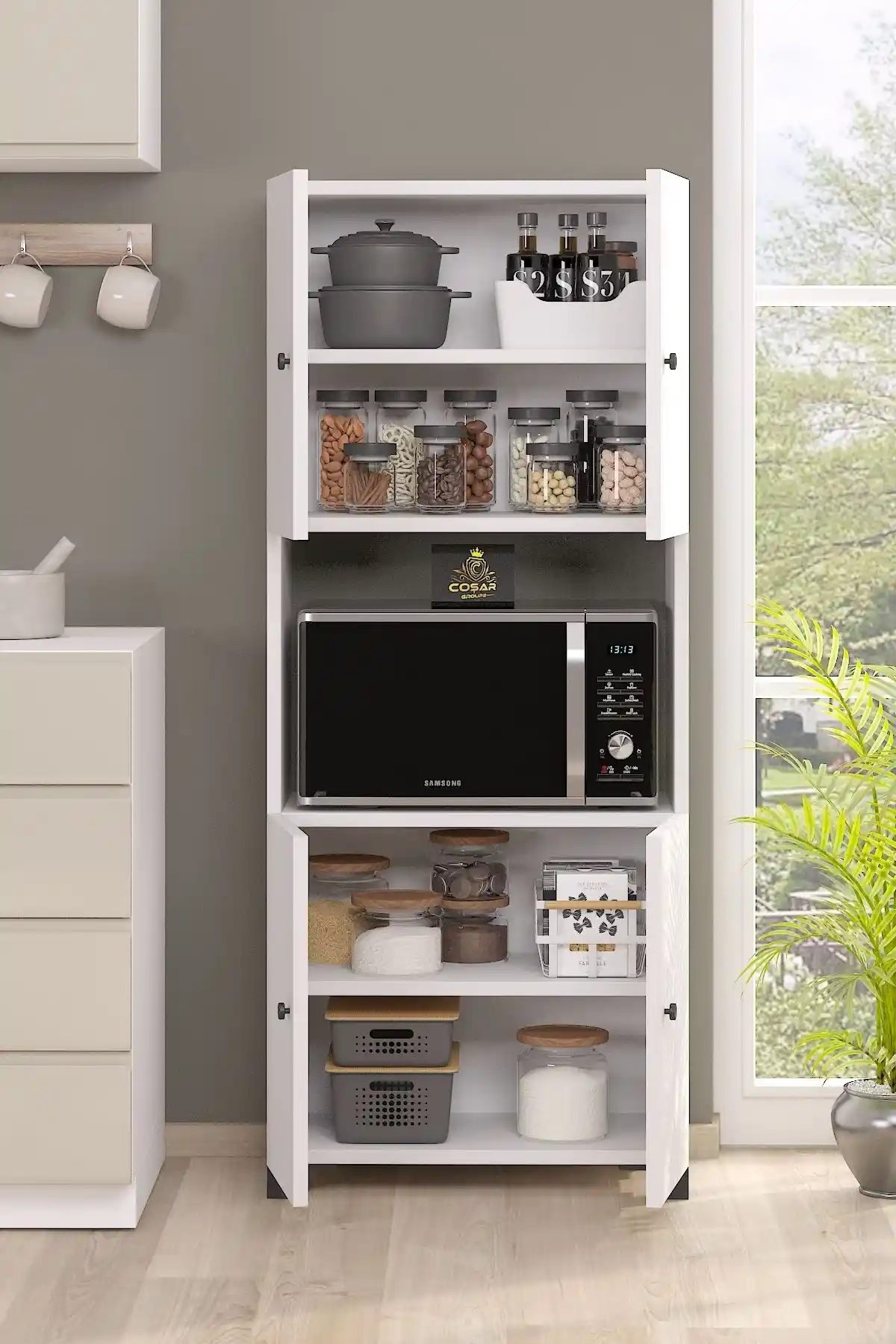 Cosargroup Dekoratif 4 Kapaklı 5 Raflı Kitaplık: Estetik ve İşlevsel Tasarım Özellikleri