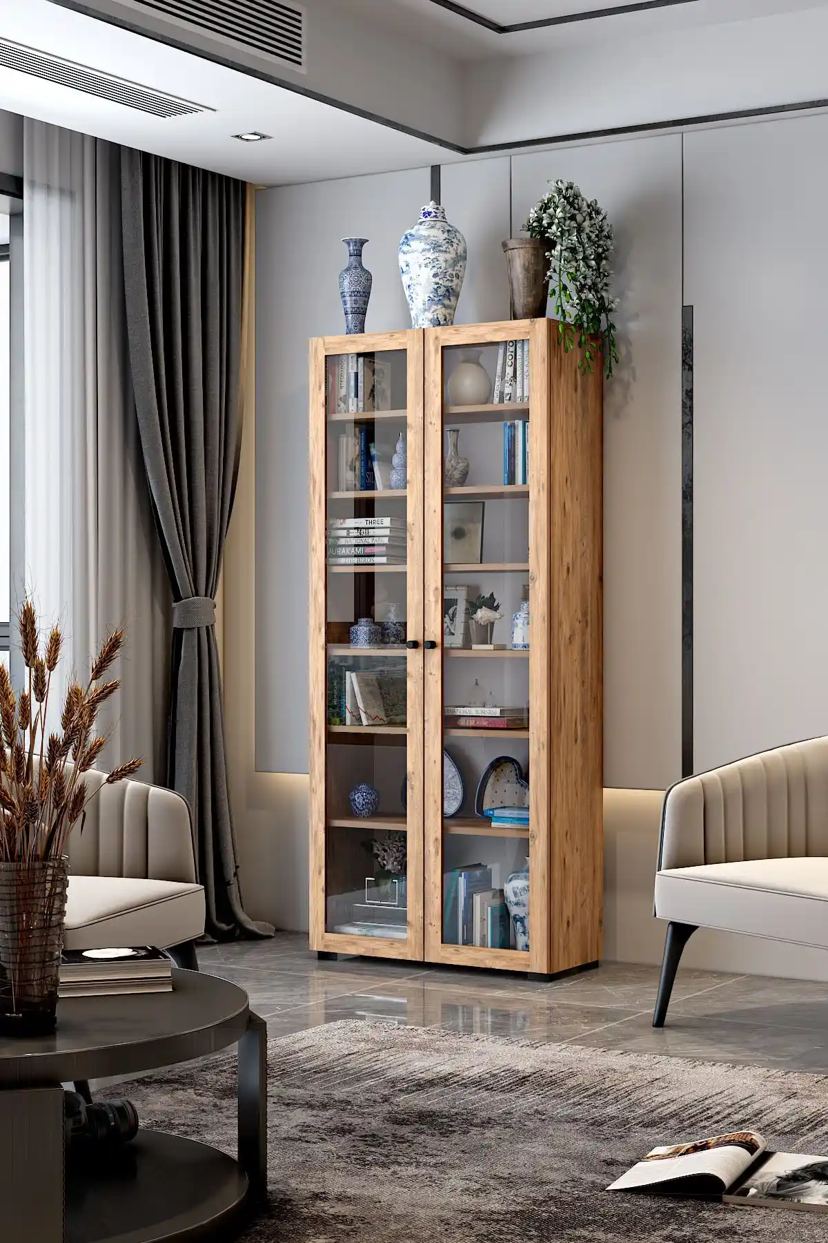 Dekorex Ktp211-c-ceviz Modern ve Şık Cam Kapaklı Kitaplık Özellikleri ve Tasarımı