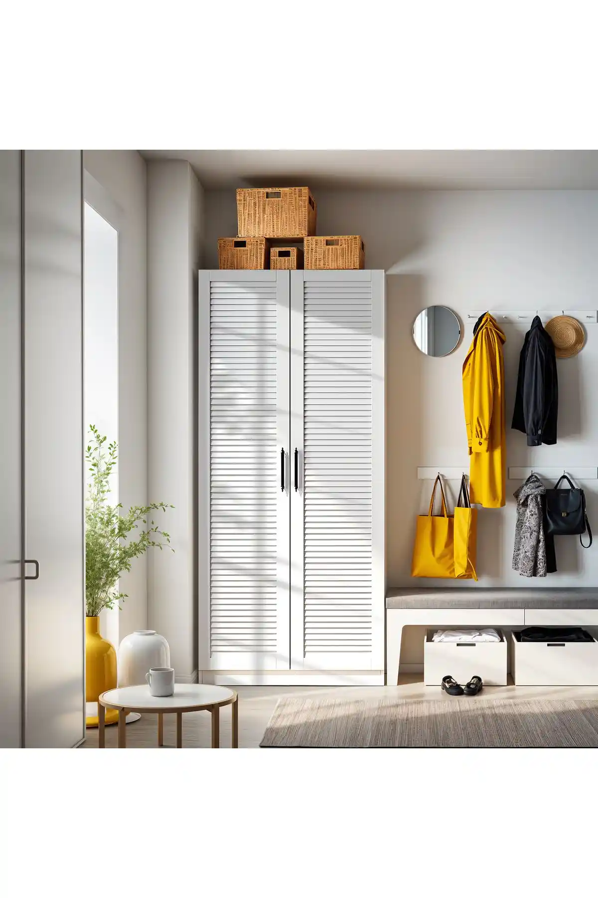 Dekorex Prt220 Beyaz İki Panjur Kapaklı Portmanto Modern ve Şık Tasarımıyla Giriş Alanlarınız İçin