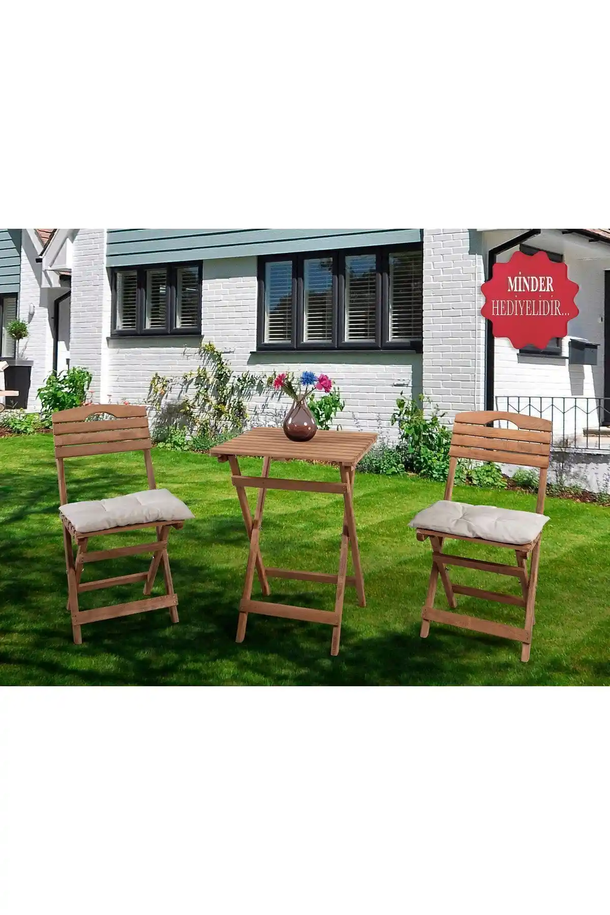 Doğal Ahşap Tasarımlı Bahçe ve Balkon İçin 3’lü Bistro Seti | Dayanıklı ve Şık