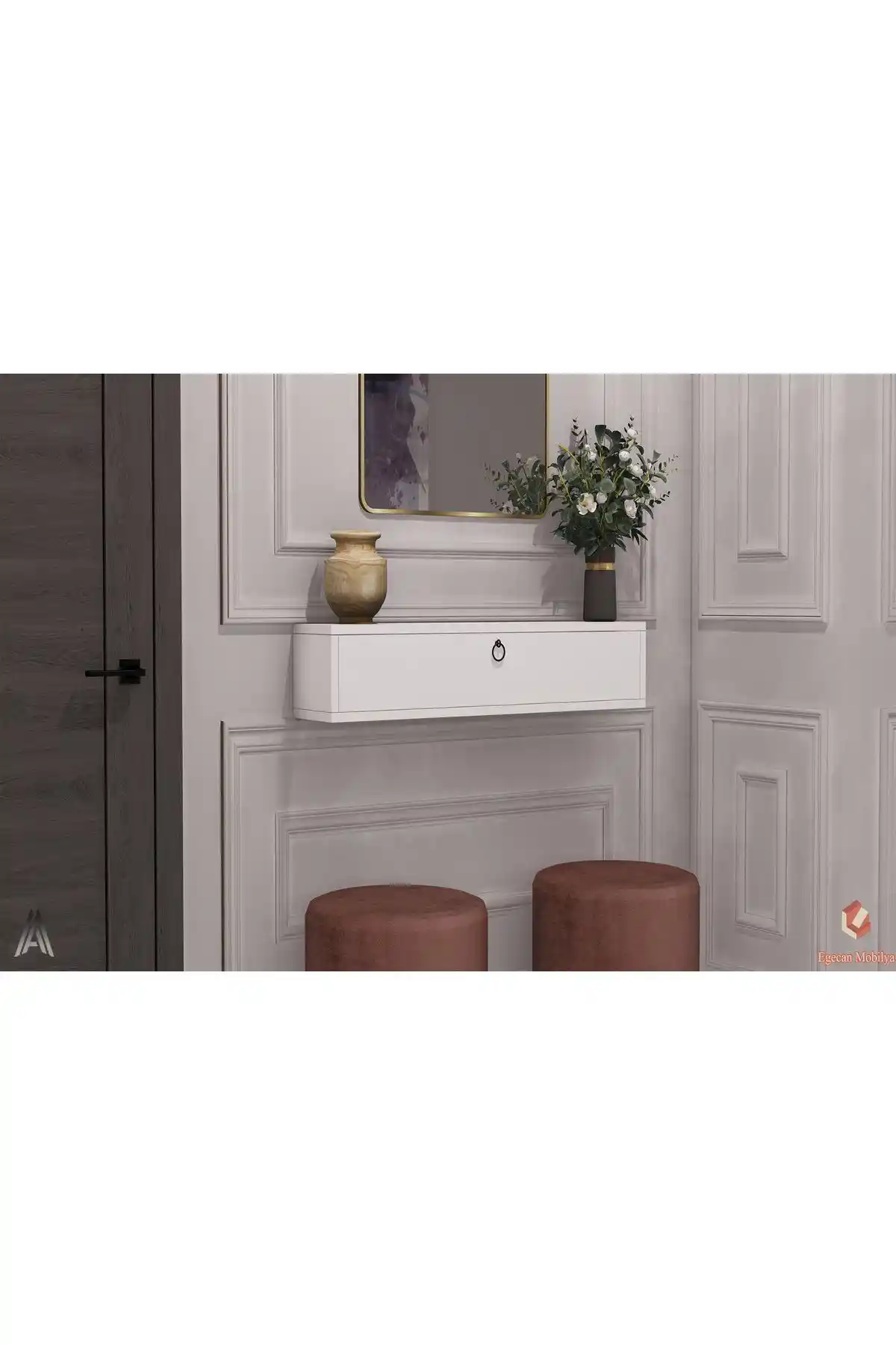 Egecan Mobilya 80 cm Beyaz Kapaklı Dresuar Modern ve Şık Giriş ve Oturma Alanları İçin