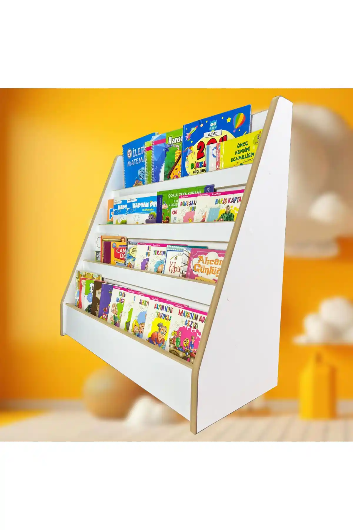 Emdief Home Melis Serisi 4 Raflı Montessori Kitaplık Çocuk Odası Dekorasyonu İçin