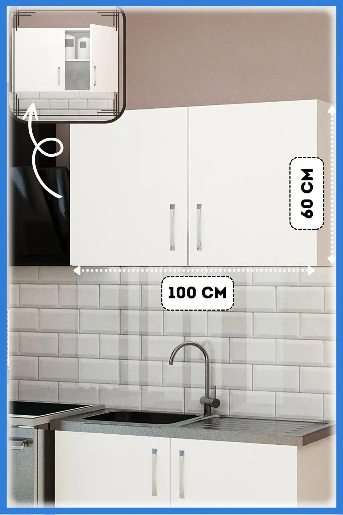 Fly Mobilya 100 cm Mini Mutfak Üst Modül Dolabı Modern ve Dayanıklı Tasarım